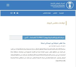 حالة الطقس اليوم السعودية المتوقعة من المركز الوطني للأرصاد